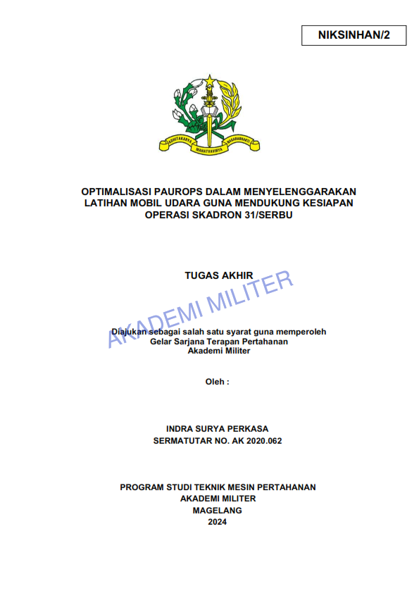 OPTIMALISASI PAUROPS DALAM MENYELENGGARAKAN LATIHAN MOBIL UDARA GUNA MENDUKUNG KESIAPAN OPERASI SKADRON 31/SERBU